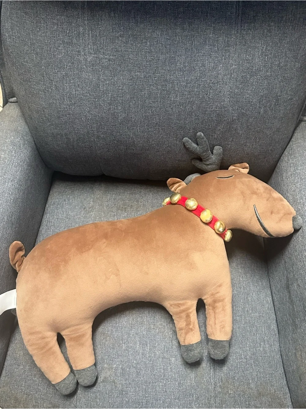 Pottery Barn Kids Plush Reindeer Pillow with Jingle Bell Collar